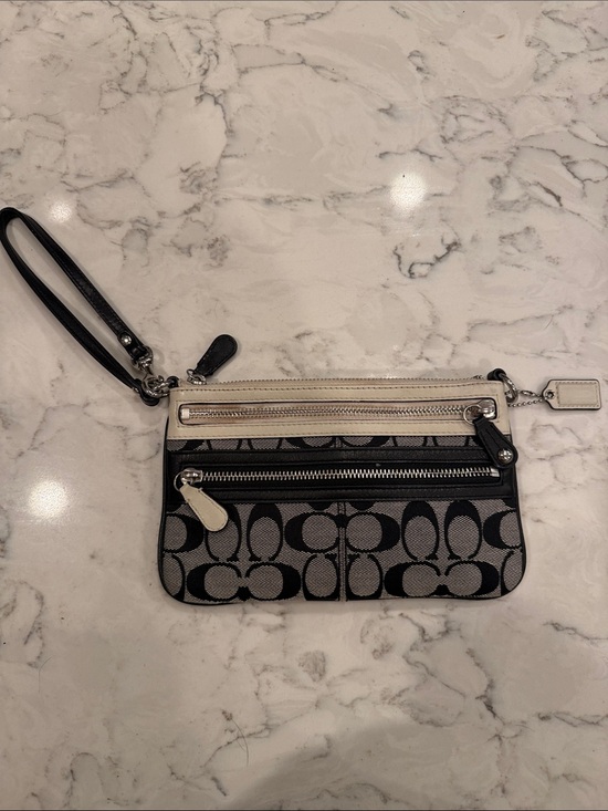 Coach Handbags - Coach Signature Canvas Wristlet in Black and Cream